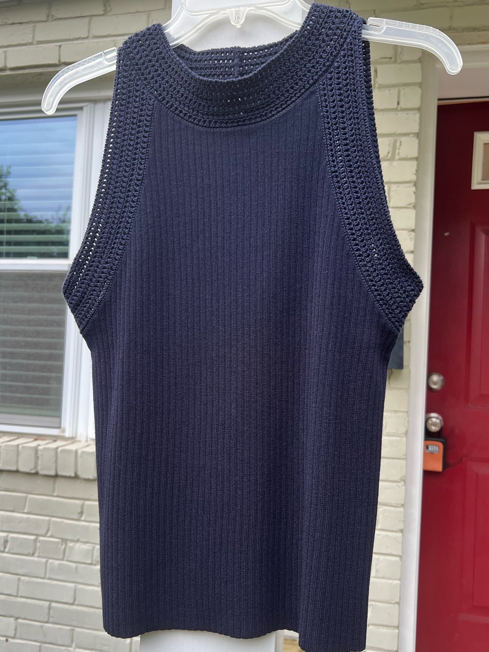 Ann Taylor Black Ribbed Tank with Crochet Trim